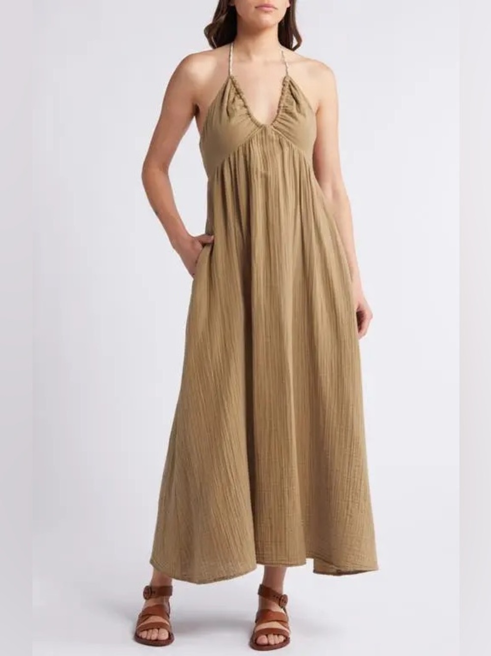 Xirena Maggie Gauze Halter Maxi Dress in Sea Grass - Size Small